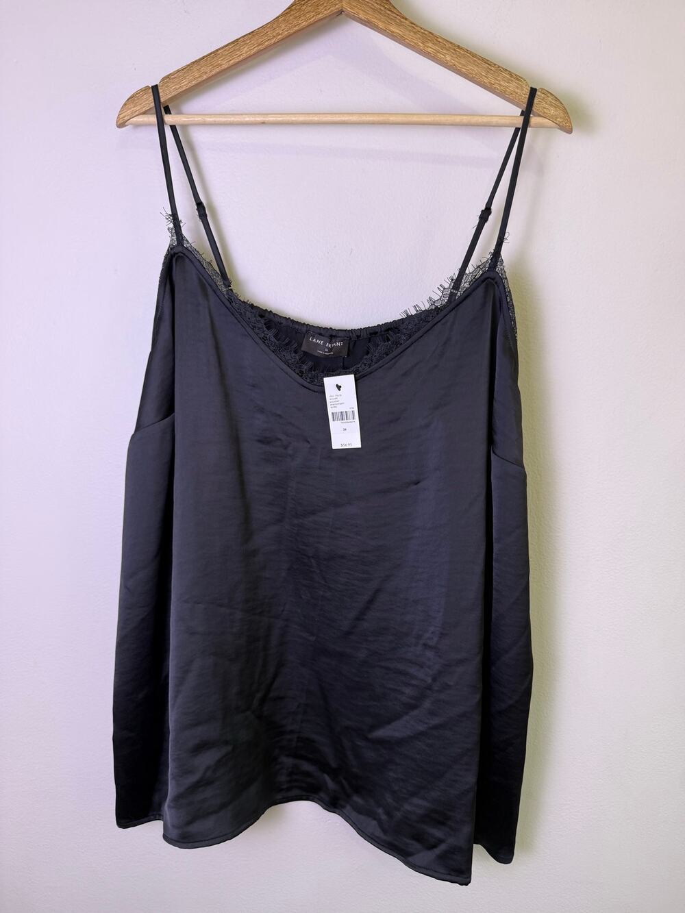 Lane Bryant Black Satin Lace Trim Cami Tank Top NWT Women’s Plus Size 26
